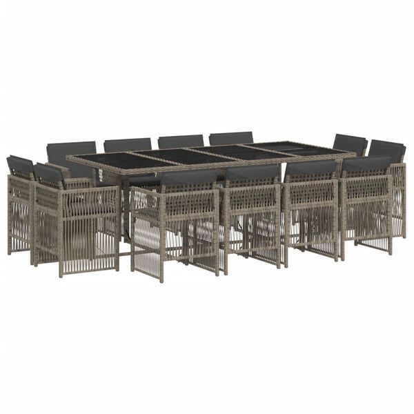 vidaXL Set da Pranzo da Giardino 13pz con Cuscini Grigio in Polyrattan