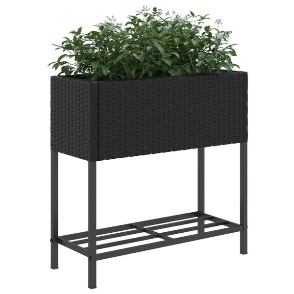 vidaXL Fioriera da Giardino con Ripiano Nera in Polyrattan