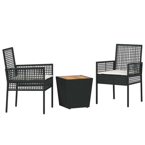 vidaXL Set Bistro da Giardino 3 pcs Nero Poly Rattan