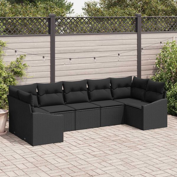vidaXL Set di divani con cuscino 7 pcs Nero polyrattan