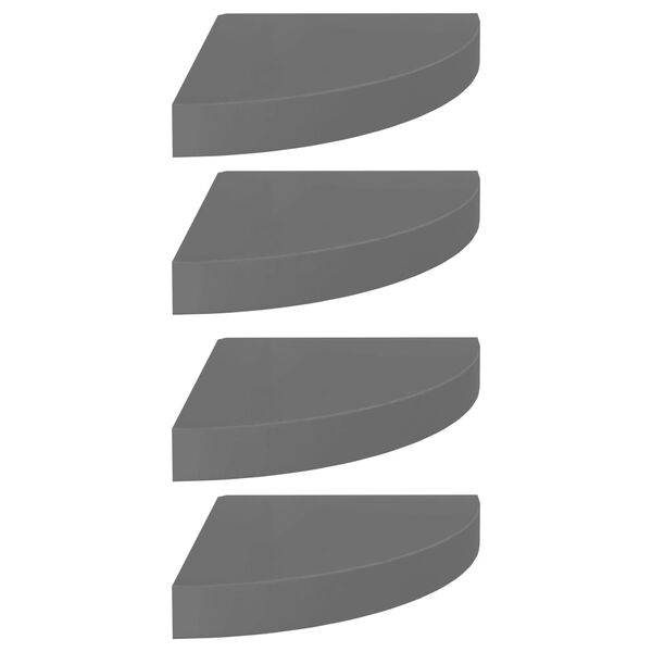 vidaXL Scaffali Angolari a Parete 4 pz Grigio Lucido 25x25x3,8 cm MDF