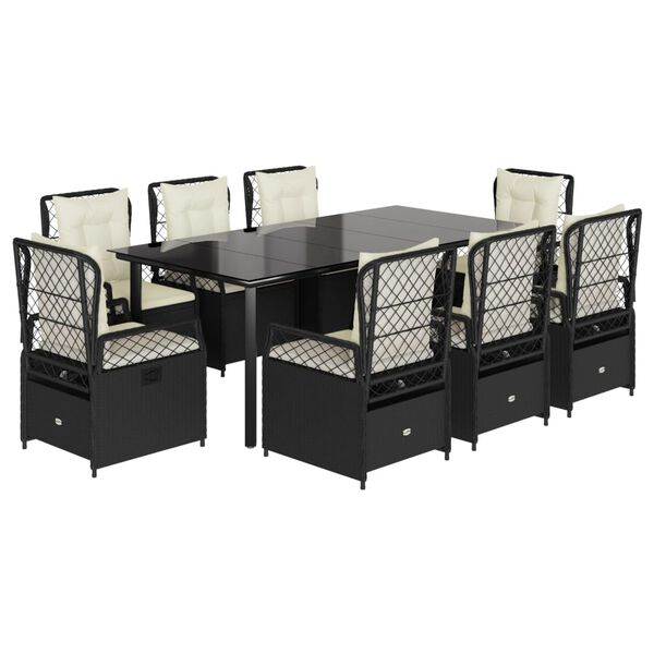 vidaXL Set da Pranzo da Giardino 9 pz con Cuscini Nero in Polyrattan
