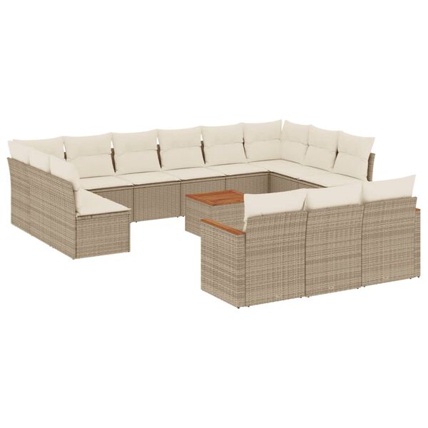 vidaXL Set Divani da Giardino 14pz con Cuscini in Polyrattan Beige