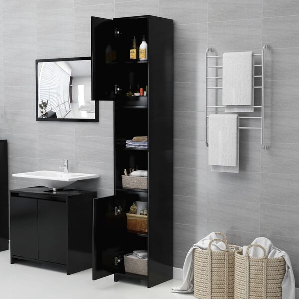 vidaXL Mobile da Bagno Nero 30x30x183,5 cm in Legno Multistrato