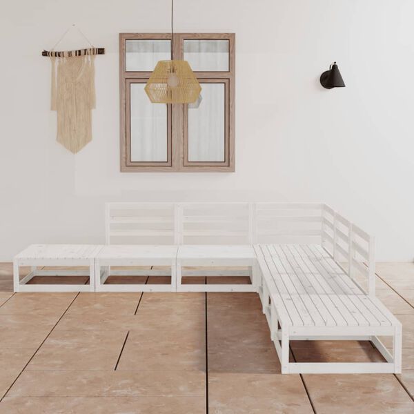 vidaXL Set Divani da Giardino 7 pz Bianco in Legno Massello di Pino