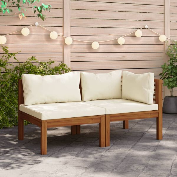 vidaXL Set Divani da Giardino 2 pz con Cuscini Bianco Crema in Acacia