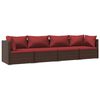 vidaXL Set Divani da Giardino 4 pz con Cuscini in Polyrattan Marrone