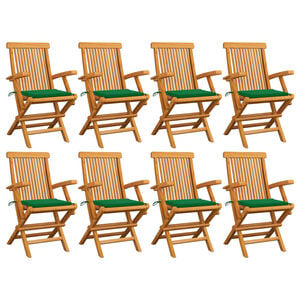 vidaXL Sedie Pieghevoli con Cuscini Verdi 8 pz Legno Massello Teak