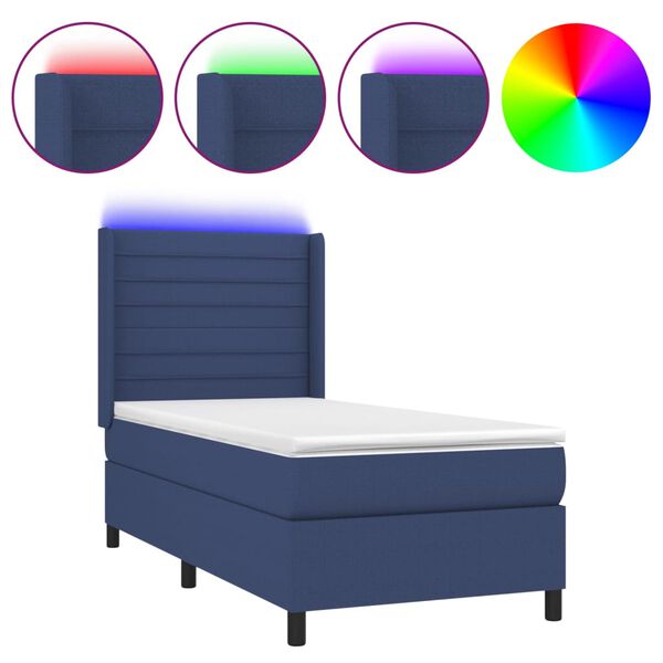 vidaXL Letto a Molle con Materasso e LED Blu 80x200 cm in Tessuto