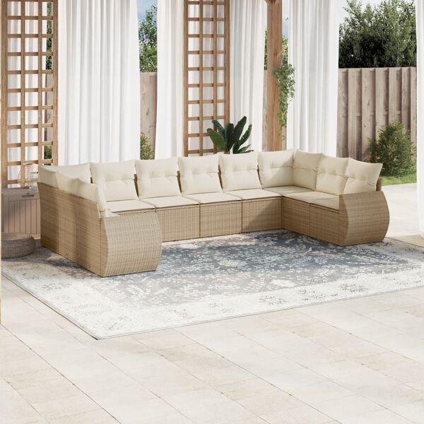vidaXL Set Divano da Giardino 10 pz con Cuscini Beige in Polyrattan