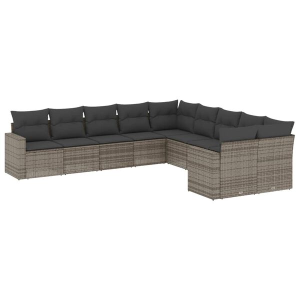 vidaXL Set Divano da Giardino 10 pz con Cuscini Grigio in Polyrattan