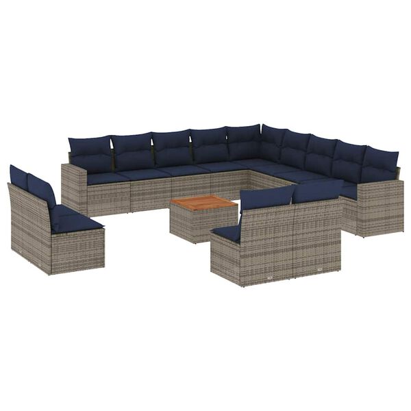 vidaXL Set Divani da Giardino 14pz con Cuscini in Polyrattan Grigio