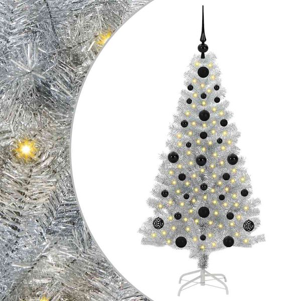 vidaXL Albero di Natale con 150 LED con supporto Argento 120 cm PET