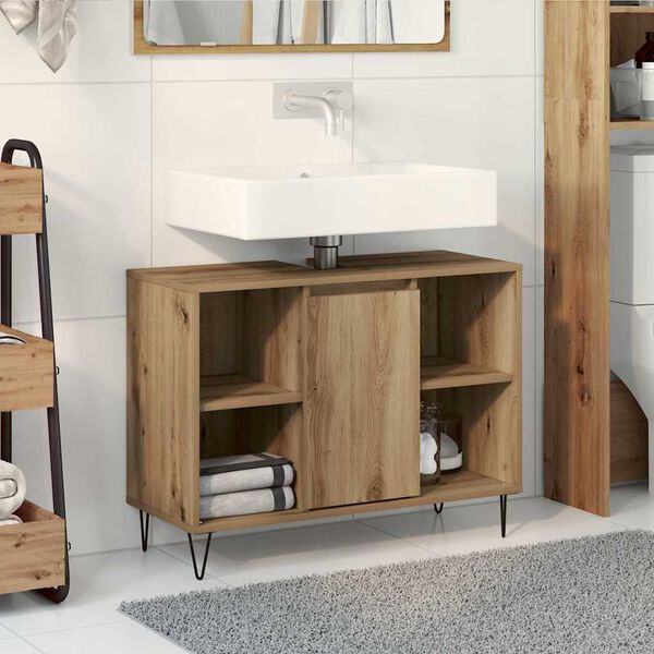 vidaXL Mobile da Bagno con porta Rovere artigianale 80 x 33 x 60 cm