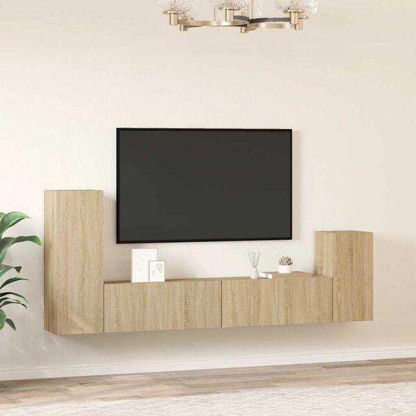 vidaXL Set di Mobili Porta TV 4 pz Rovere Sonoma in Legno Multistrato