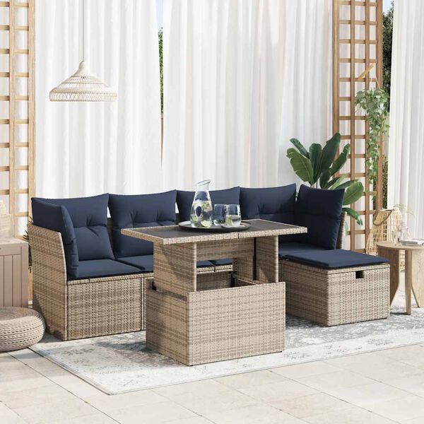 vidaXL Set Divano da Giardino 6pz con Cuscini Grigio Polyrattan Acacia