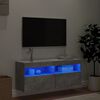 vidaXL Mobile TV a Parete con Luci LED Grigio Cemento 100x30x40 cm