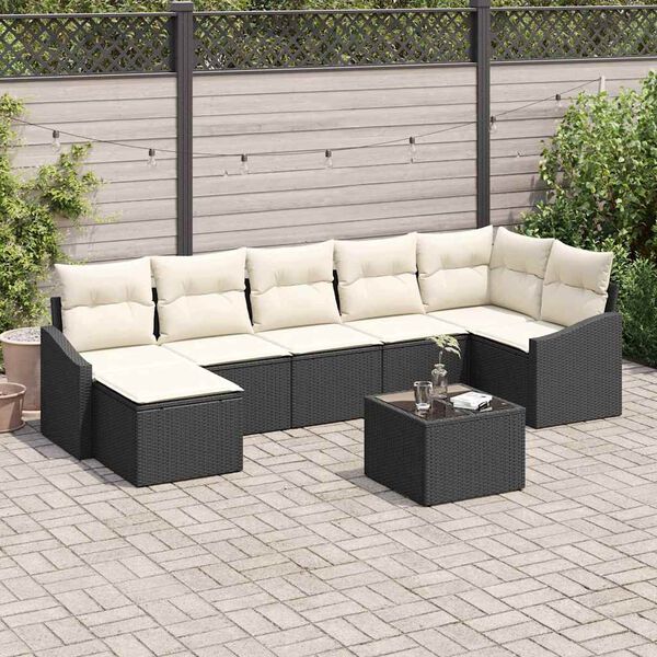 vidaXL Set di divani con cuscino 8 pcs Nero polyrattan