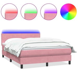 vidaXL Letto a Molle con Materasso e LED Rosa 160x220 cm in Velluto