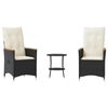 vidaXL Set da Bistr&ograve; 3 pz con Cuscini Nero in Polyrattan