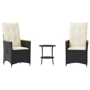 vidaXL Set da Bistr&ograve; 3 pz con Cuscini Nero in Polyrattan
