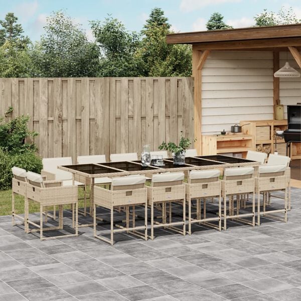 vidaXL Set da Pranzo da Giardino 15 pz con Cuscini Beige in Polyrattan