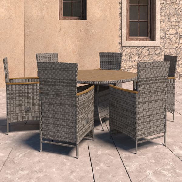 vidaXL Set da Pranzo da Giardino 7 pz con Cuscini in Polyrattan Grigio