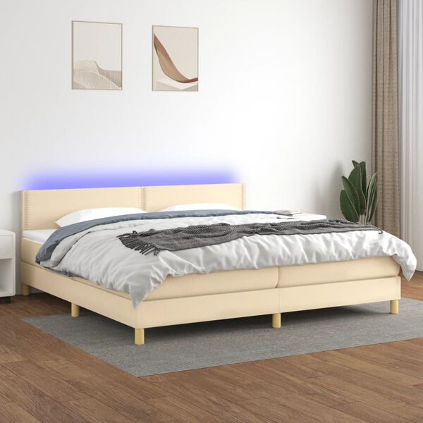 vidaXL Letto a Molle Materasso e LED bianco 200x200cm in Tessuto