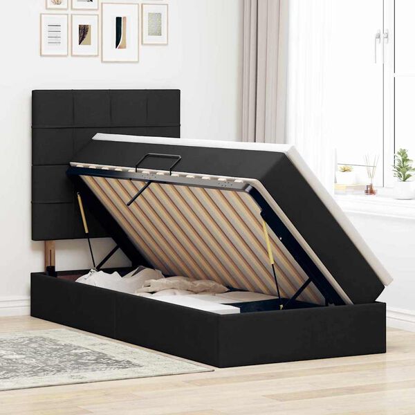 vidaXL Letto con contenitore e LED con led Nero 90 x 190 cm Poliestere