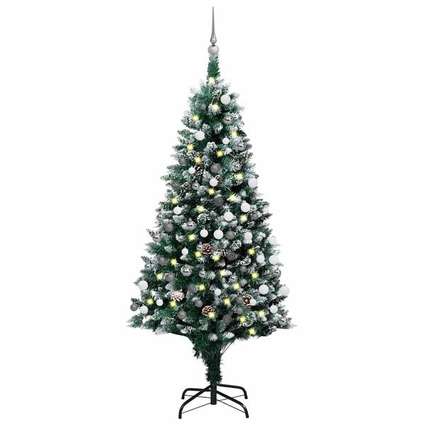 vidaXL Albero di Natale Artificiale con LED e Set di Palline e Pigne 180 cm
