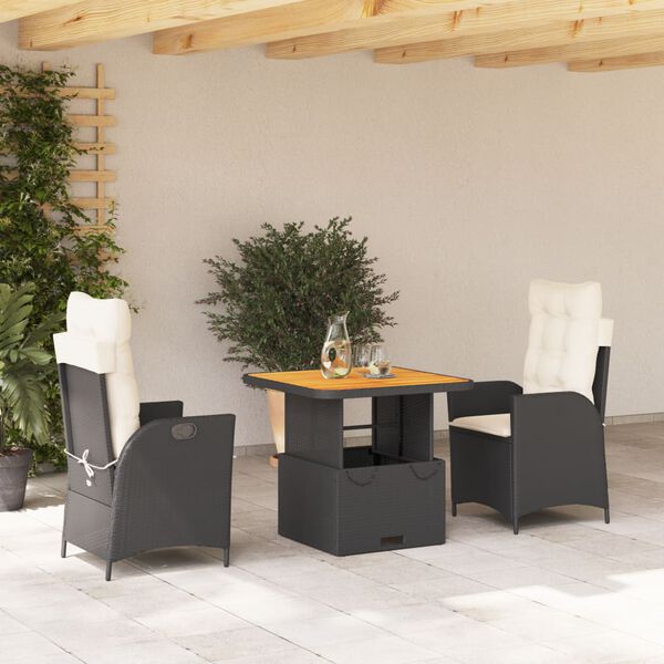 vidaXL Set da Pranzo da Giardino 2 pz con Cuscini Nero in Polyrattan