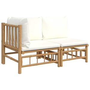 vidaXL Set Salotto da Giardino 2pz con Cuscini Bianco Crema in Bamb&ugrave;