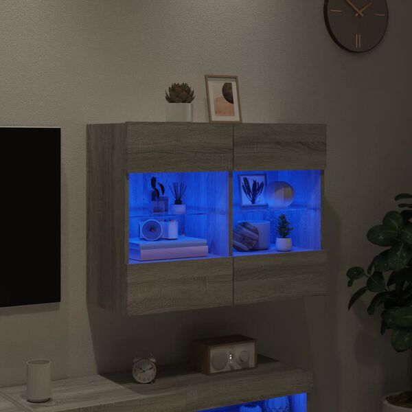 vidaXL Mobile TV a Parete con Luci LED Grigio Sonoma 78,5x30x60,5 cm