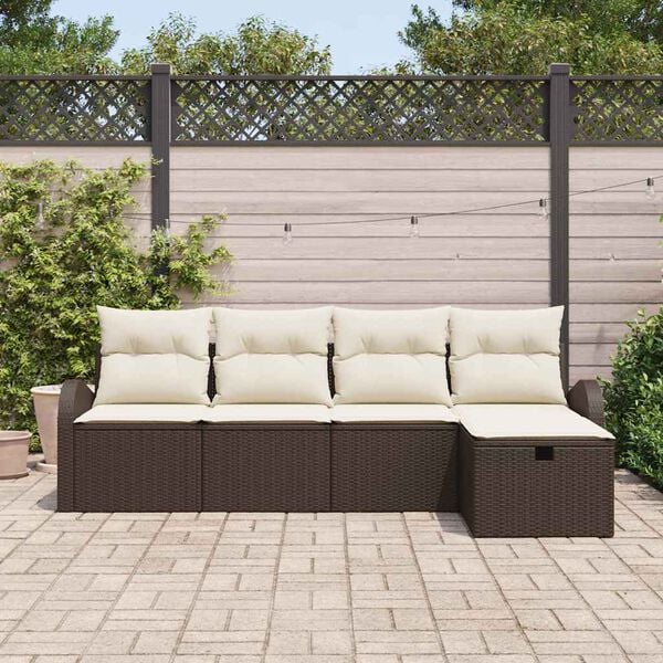 vidaXL Set Divano da Giardino con cuscino 5 pcs Marrone Poly Rattan