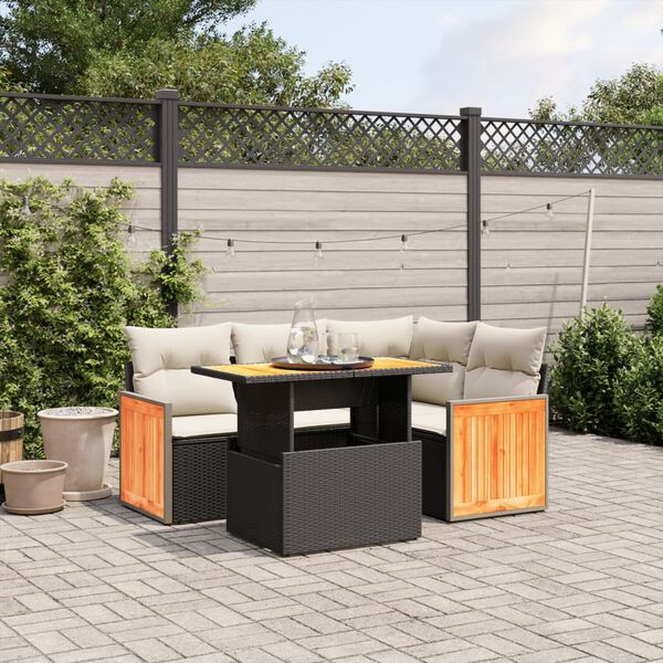 vidaXL Set Divani da Giardino 5 pz con Cuscini in Polyrattan Nero