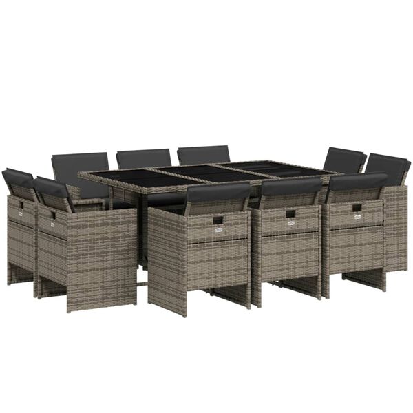 vidaXL Set da Pranzo da Giardino 11pz con Cuscini in Polyrattan Grigio