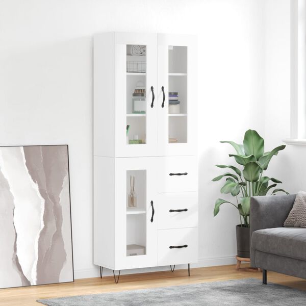 vidaXL Credenza Bianco Lucido 69,5x34x180 cm in Legno Multistrato