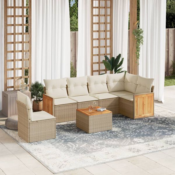 vidaXL Set Divani da Giardino 7 pz con Cuscini Beige in Polyrattan
