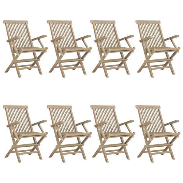 vidaXL Sedie Giardino Pieghevoli 8pz Grigie 56x61x89 cm Massello Teak
