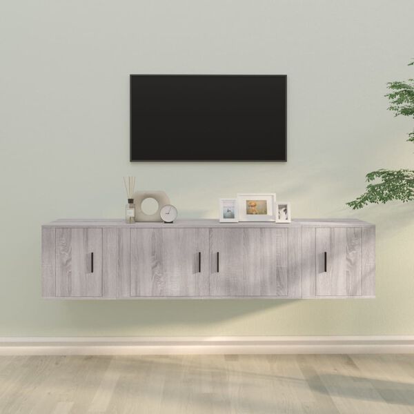 vidaXL Set Mobili Porta TV 3 pz Grigio Sonoma in Legno Multistrato