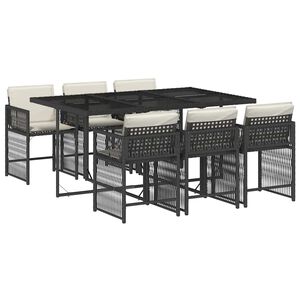vidaXL Set da Pranzo da Giardino 7 pz Nero con Cuscini in Polyrattan