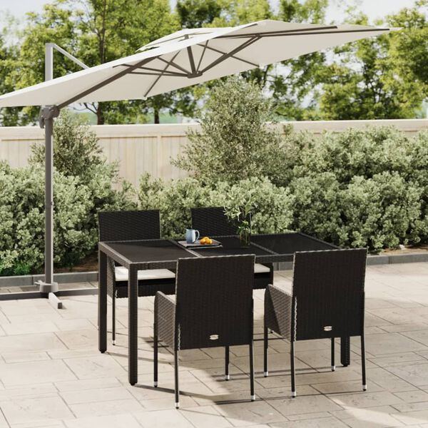vidaXL Set da Pranzo da Giardino 5 pz Nero con Cuscini in Polyrattan