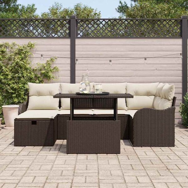 vidaXL Set Divano da Giardino con cuscino 7 pcs Marrone Poly Rattan
