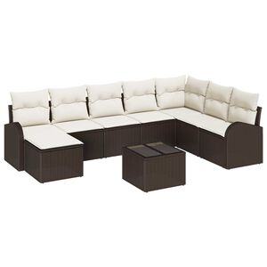 vidaXL Set di divani con cuscino 9 pcs Marrone e bianco polyrattan