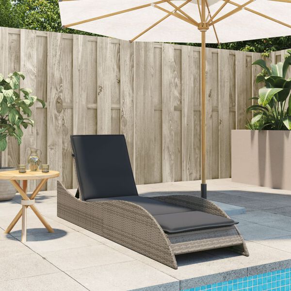 vidaXL Lettino Prendisole con Cuscino Grigio 60x205x73 cm Polyrattan