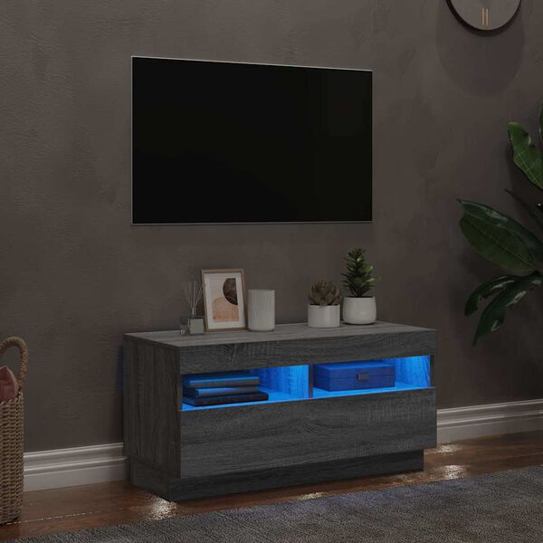 vidaXL Mobile Porta TV con Luci LED Grigio Sonoma 80x35x40 cm