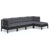 vidaXL Set Divani da Giardino 5 pz con Cuscini Neri Massello di Pino