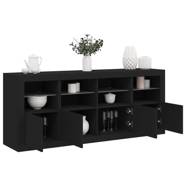 vidaXL Credenza con Luci LED Nera 163x37x67 cm