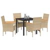 vidaXL Set da Pranzo per Giardino con cuscino 5 pcs Beige polyrattan
