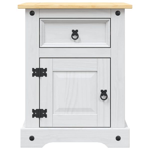 vidaXL Comodino in Legno di Pino Messicano Corona Bianco 53x39x67 cm